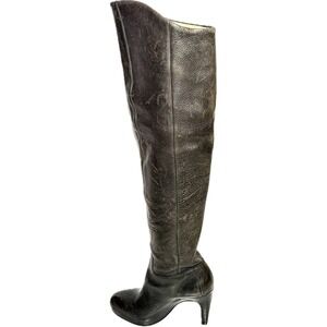 AllSaints Black Leather Over The Knee Thigh High Heel Boots Brazil Size 38 7.5-8